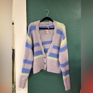 Free people oversized extra small Striped Blue and Gray Women's Sweater